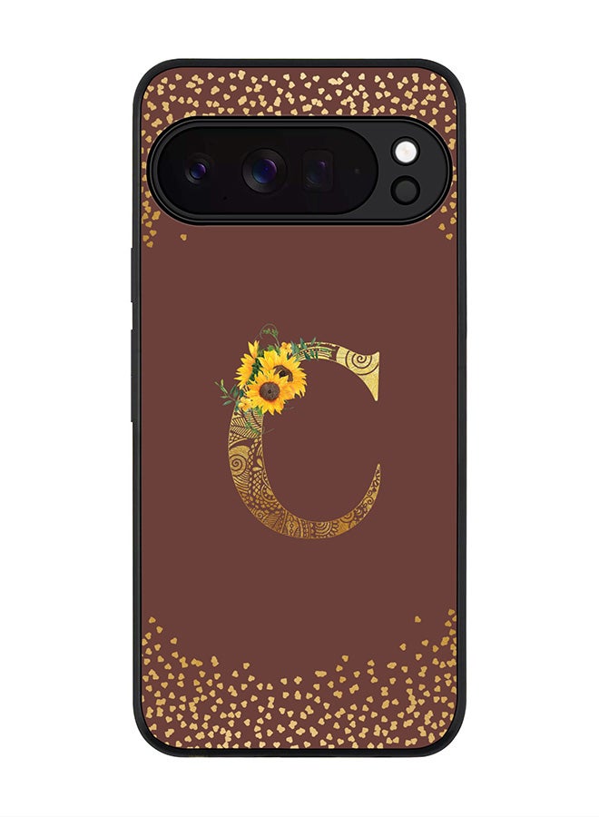 For Google Pixel 10 Pro Case,Slim fit Camera Protection, Shockproof Thin Phone cover  - Custom Floral Monogram - C  (Brown )